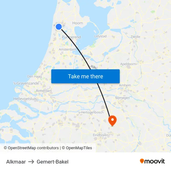 Alkmaar to Gemert-Bakel map