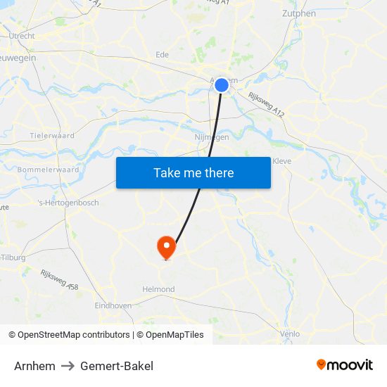 Arnhem to Gemert-Bakel map