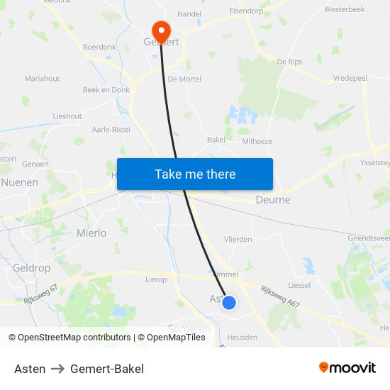 Asten to Gemert-Bakel map