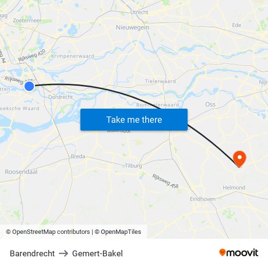 Barendrecht to Gemert-Bakel map