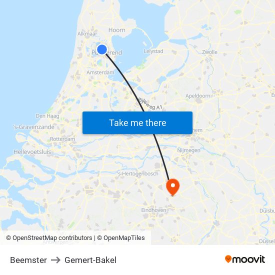 Beemster to Gemert-Bakel map