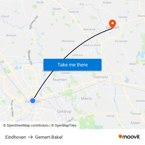 Eindhoven to Gemert-Bakel map
