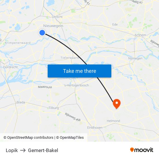 Lopik to Gemert-Bakel map