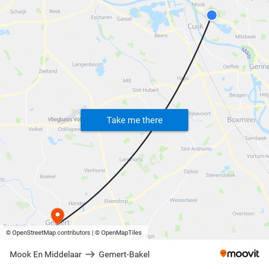Mook En Middelaar to Gemert-Bakel map