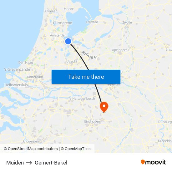 Muiden to Gemert-Bakel map