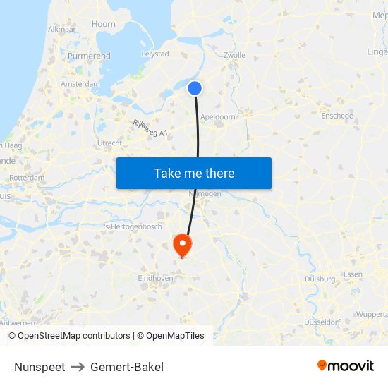 Nunspeet to Gemert-Bakel map