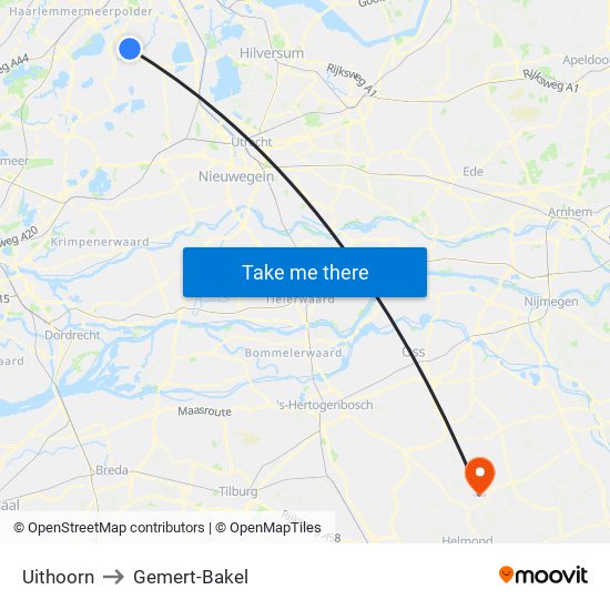 Uithoorn to Gemert-Bakel map