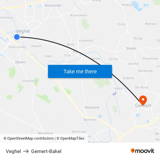 Veghel to Gemert-Bakel map