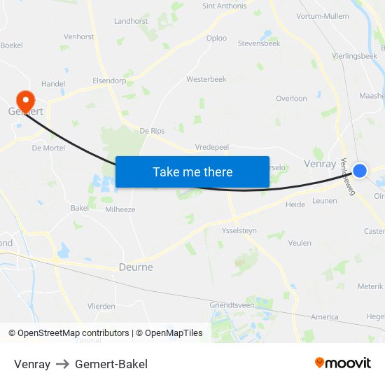 Venray to Gemert-Bakel map