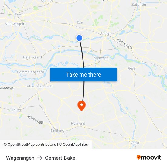 Wageningen to Gemert-Bakel map