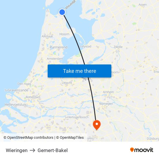Wieringen to Gemert-Bakel map