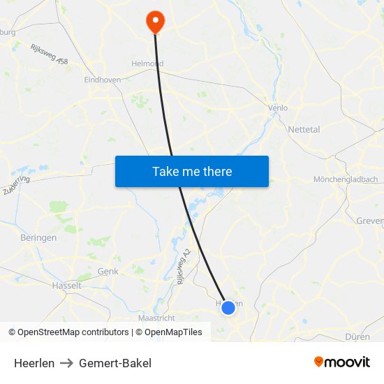 Heerlen to Gemert-Bakel map