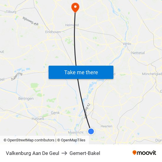 Valkenburg Aan De Geul to Gemert-Bakel map