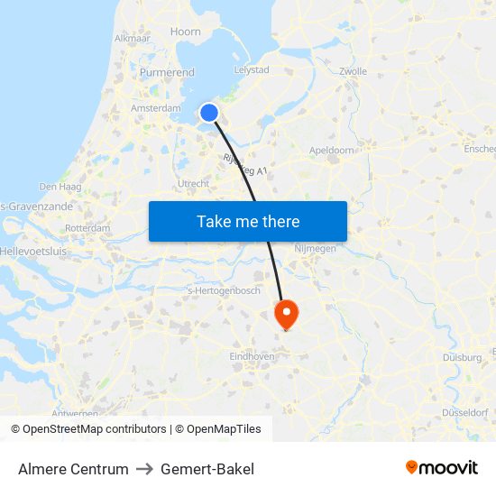 Almere Centrum to Gemert-Bakel map