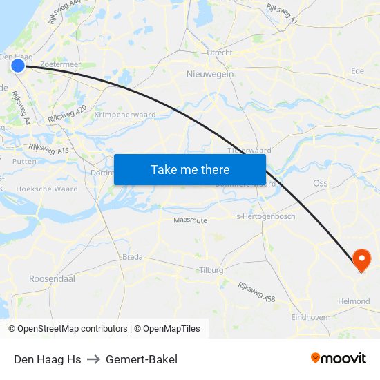 Den Haag Hs to Gemert-Bakel map
