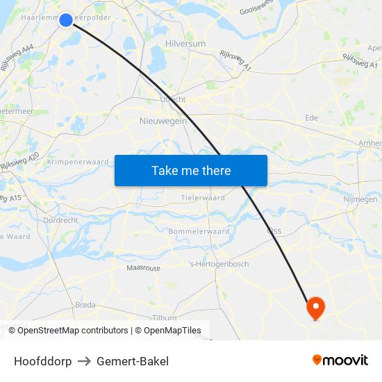 Hoofddorp to Gemert-Bakel map