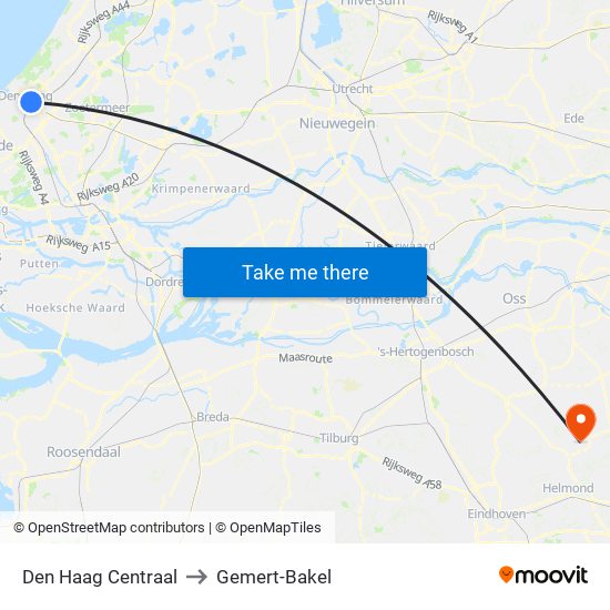 Den Haag Centraal to Gemert-Bakel map