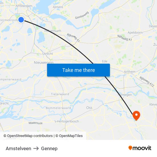 Amstelveen to Gennep map