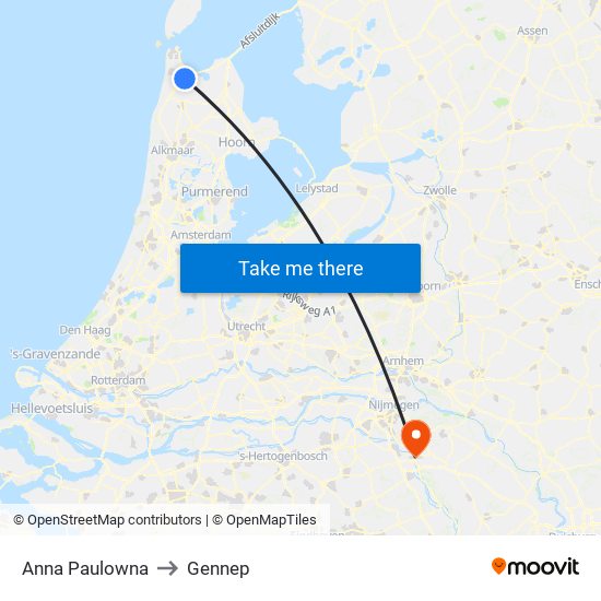 Anna Paulowna to Gennep map