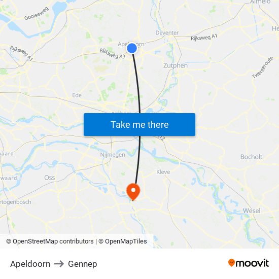 Apeldoorn to Gennep map