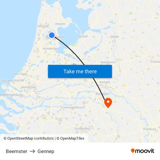 Beemster to Gennep map
