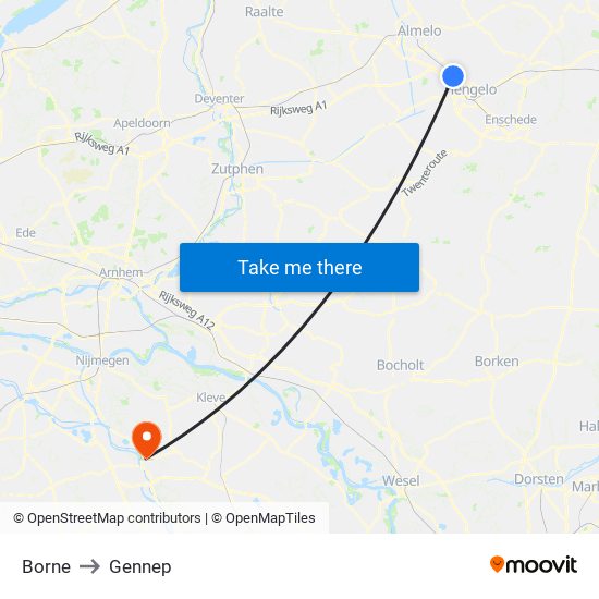 Borne to Gennep map