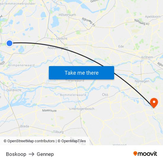 Boskoop to Gennep map