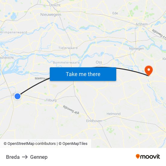 Breda to Gennep map