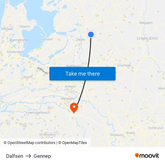Dalfsen to Gennep map