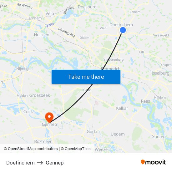 Doetinchem to Gennep map