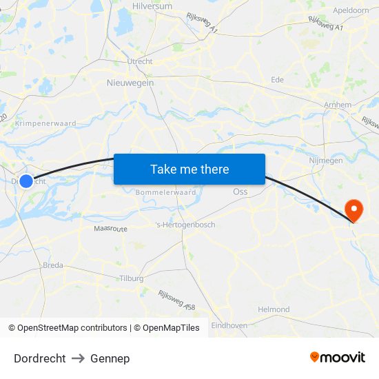 Dordrecht to Gennep map