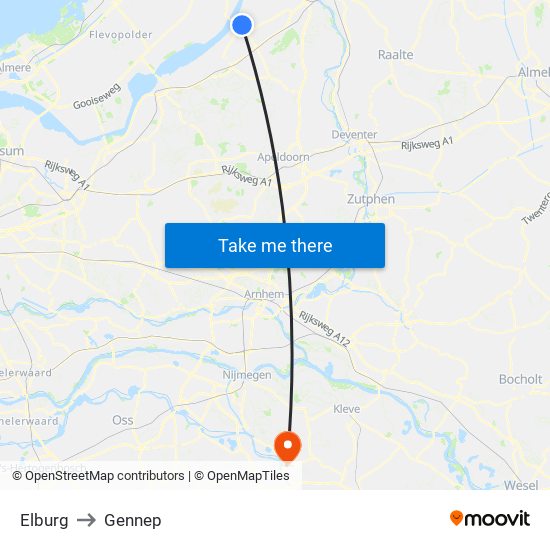 Elburg to Gennep map