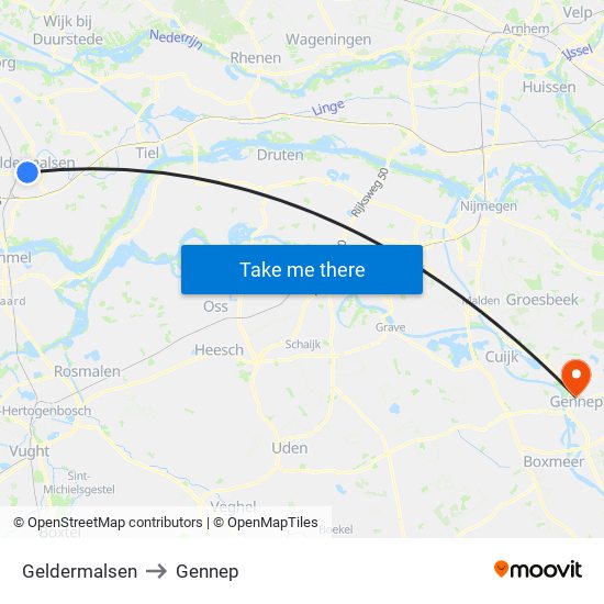 Geldermalsen to Gennep map