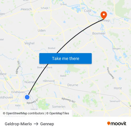 Geldrop-Mierlo to Gennep map
