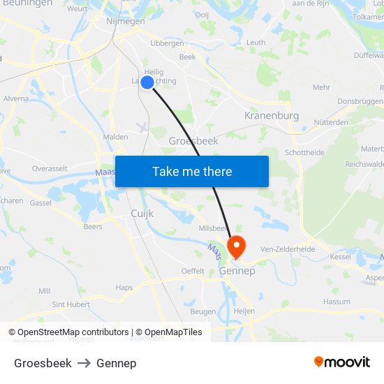 Groesbeek to Gennep map