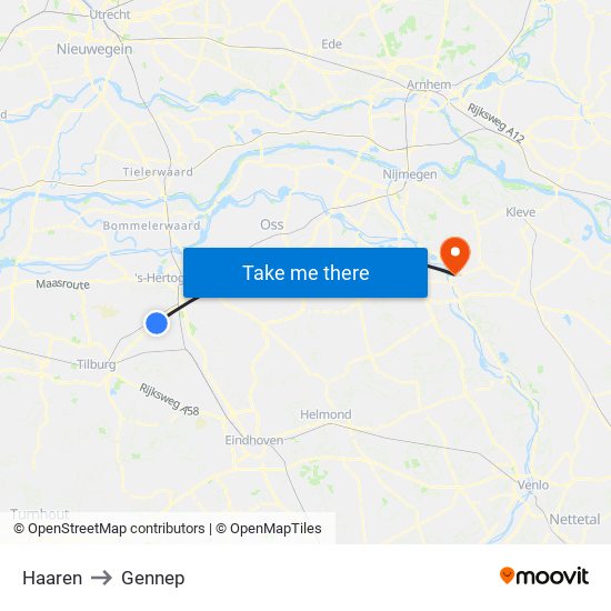 Haaren to Gennep map