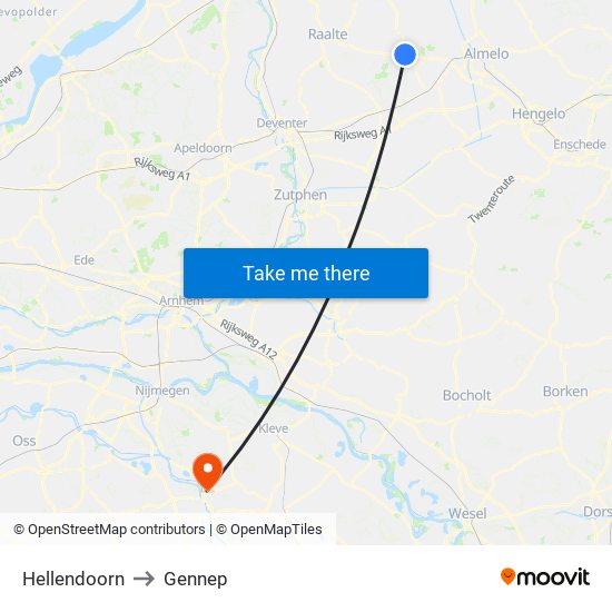 Hellendoorn to Gennep map