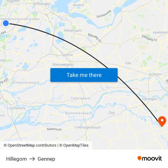 Hillegom to Gennep map