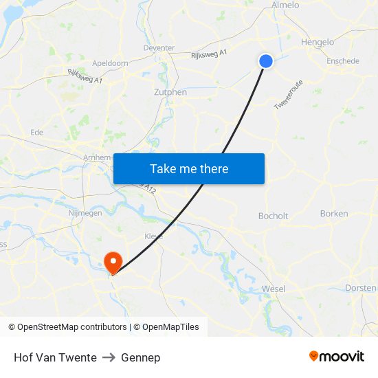 Hof Van Twente to Gennep map