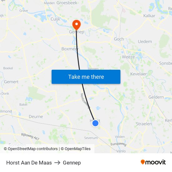 Horst Aan De Maas to Gennep map