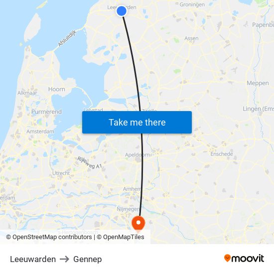 Leeuwarden to Gennep map