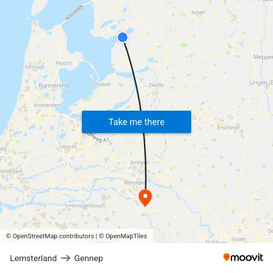 Lemsterland to Gennep map