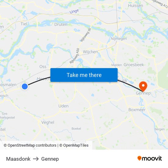 Maasdonk to Gennep map