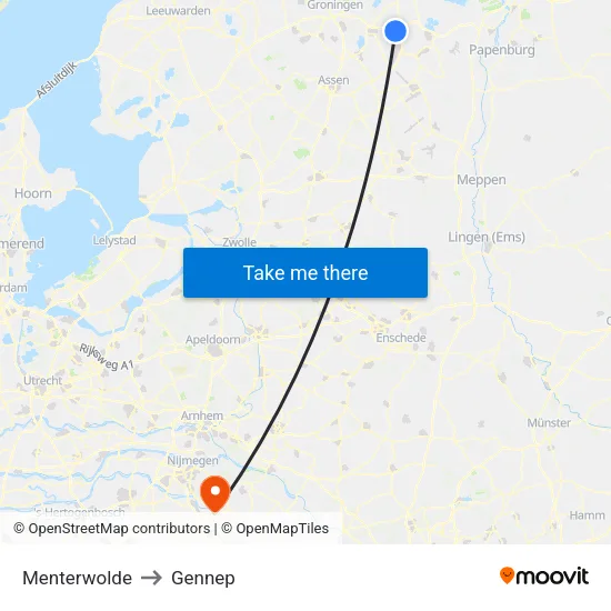 Menterwolde to Gennep map