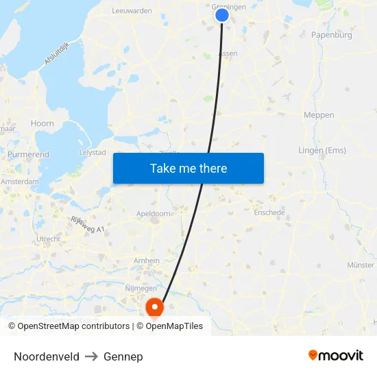 Noordenveld to Gennep map