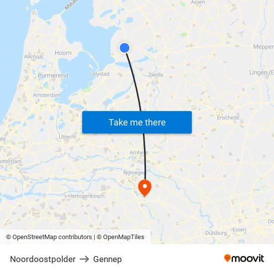 Noordoostpolder to Gennep map