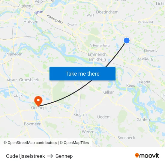 Oude Ijsselstreek to Gennep map