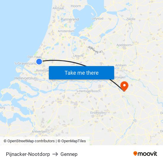 Pijnacker-Nootdorp to Gennep map