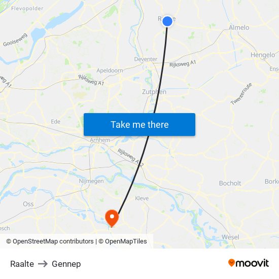 Raalte to Gennep map