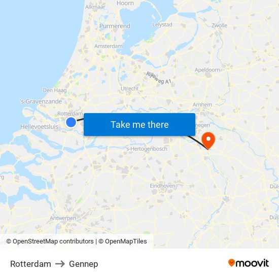 Rotterdam to Gennep map